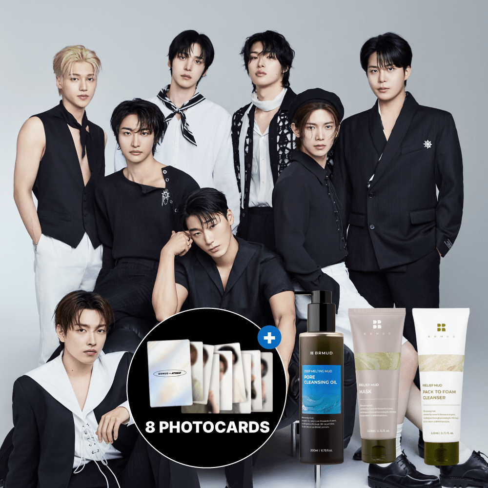 BRMUD x ATEEZ limited edition mud care set with photocards