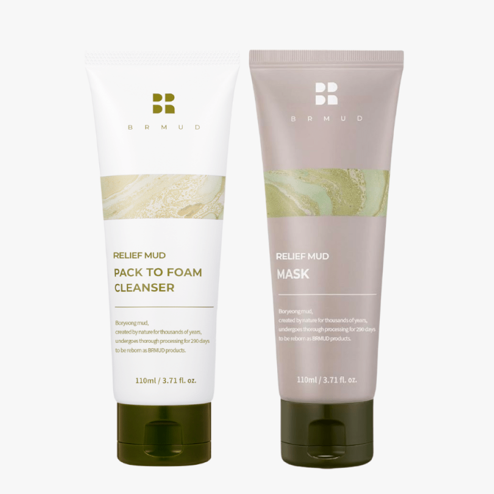 Relief Mud Mask and Cleanser Duo set from BRMUD for sensitive skin and pore care